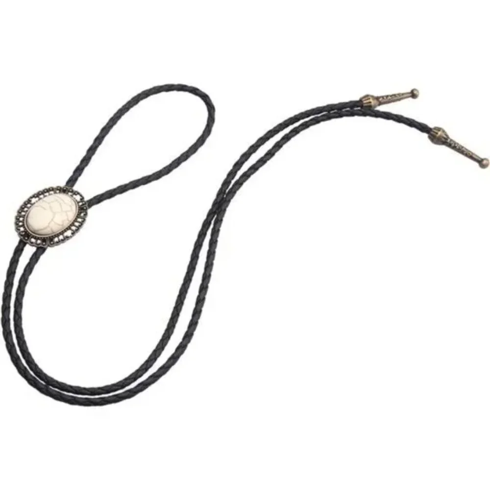 Cowhide Bolo Western Tie for Men and Women Pl0065-white Gold